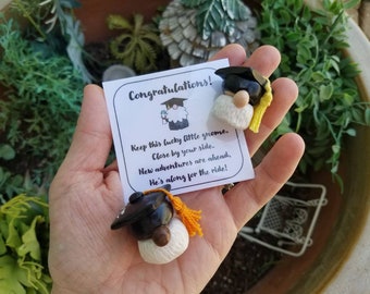 Miniatuur afstudeerkabouter | Handgemaakte kleikabouter voor een sprookjestuin | Gepersonaliseerd afstudeercadeau