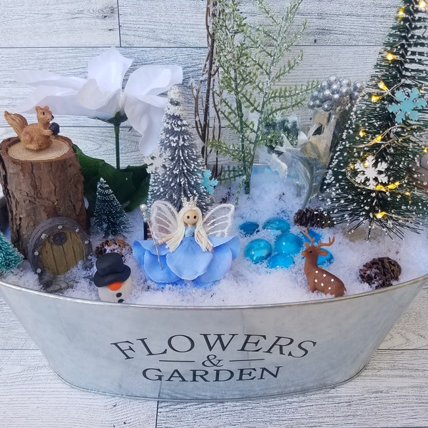 Christmas Winter Fairy Garden Kit, Handmade Fairy Doll, Christmas Decor, Fairy Christmas Gift, Mini Snowman Gnome, Ice Princess Fairy