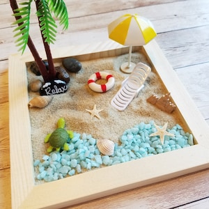 Kit de jardín zen, zen para hacer uno mismo, jardín zen de playa, regalo relajante, regalo de atención plena, juguete antiestrés de escritorio, regalo de playa, regalo de jardín zen
