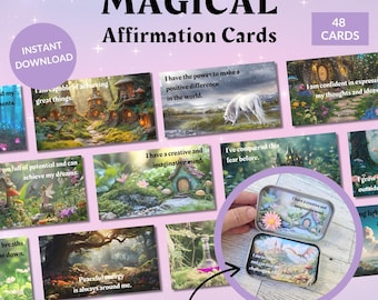 Carte di affermazioni magiche, affermazioni positive, tecniche di adattamento, scatola di latta Altoid fai da te, affermazioni stampabili, strategie calmanti, regalo fantasy