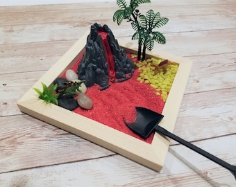 Zentuinpakket, doe-het-zelfzen, vulkaandinosaurus zentuin, ontspannend cadeau, mindfulnesscadeau, dinosauruscadeau, zentuincadeau