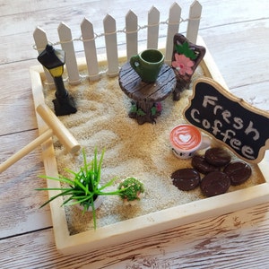 Zen Garden Kit, DIY Zen, Coffee Shop Zen Garden, Relaxing Gift, Mindfulness Gift, Desk Fidget Toy,  Coffee Lovers Gift