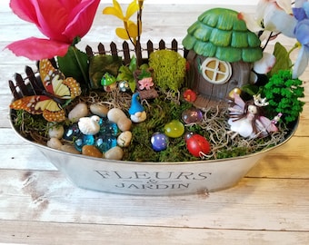 Handmade Fairy Garden Kit | Posable Flower Fairy & Clay Gnome | DIY Miniature Garden | Fairy Gift