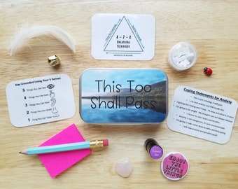 Mini-kalmteset, toolbox copingvaardigheden, mindful aardingstechniek, ontspannend cadeau, zelfzorgcadeau, dit gaat over