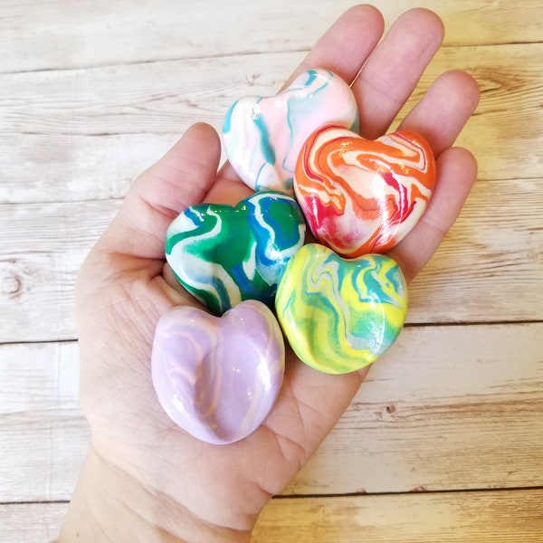 Worry Stones, Pocket Stones, Polymer Clay Stone, Heart Stones, Worry Stone for Kids, Calming Fidget Stone, Stress & Anxiety Gift