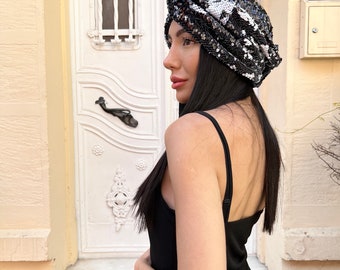 Black turban,white turban,turban women, sequin turban, turbante,hijab turban, vintage turban, fashion turban, chemo turban, chemo headwear,