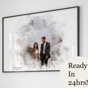 Kundenspezifisches Hochzeitsfoto-erstes Jahrestagsgeschenk für Frau Kundenspezifisches Verlobungs-Portrait-Plakat personifizierte Aquarellmalerei vom Foto
