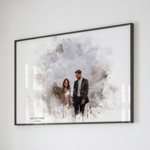 Photo de mariage personnalisée, cadeau de premier anniversaire pour femme, affiche personnalisée de portrait de fiançailles, aquarelle personnalisée à partir d'une photo