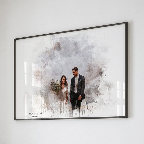 Foto di matrimonio personalizzata Regalo per il primo anniversario per la moglie Poster con ritratto di fidanzamento personalizzato Pittura ad acquerello personalizzata dalla foto