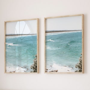 Coastal Beach Prints Set of 2 Ocean Waves Poster Boho Beach House Ocean Living Room Wall Art Decor Coastal Home Decor Prints Set