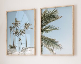Coastal Wall Art Set of 2 Prints Palm Tree Poster Coastal Living Room Beach House Wall Decor Prints Ocean Wall Art Prints for Beach House