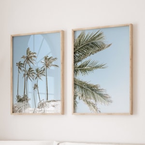 Coastal Wall Art Set of 2 Prints Palm Tree Poster Coastal Living Room Beach House Wall Decor Prints Ocean Wall Art Prints for Beach House