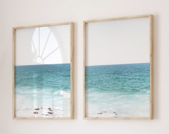 Coastal Wall Art Set of 2 Prints Boho Home Decor Beach House Ocean Poster Housewarming Gift Neutral Beach Prints For Coastal Homes