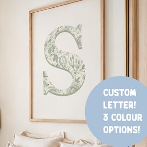 Impresión de letras personalizadas para dormitorio, póster con monograma azul, regalo para hija, amiga, arte de pared personalizado para dormitorio, decoración costera para habitación de nieta