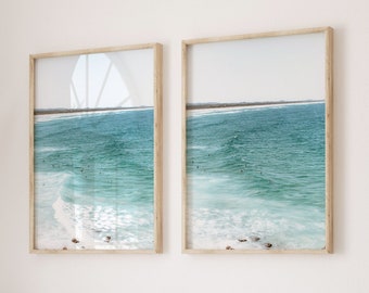 Beach Print Set of 2 Boho Prints Neutral Wall Art Surfboard Wall Prints Ocean Waves Poster Surfing Print Large Surf Print Set