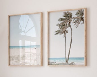 Coastal Wall Art Set of 2 Prints Tropical Palm Tree Poster Boho Beach Housewarming Gift Ocean California Print Boho Home Decor Beach House