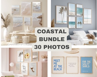 Coastal Wall Art Blue Beach House Prints Tropical Palm Tree Poster Neutral Boho Decor Ocean Trendy Print For Holiday Home Coconut Girl