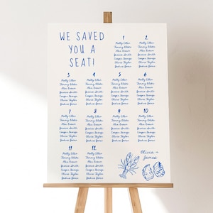 Beach Wedding Seating Chart Sign Hand Drawn Summer Wedding Seating Chart Template Handwritten Seating Arrangement for Wedding Reception