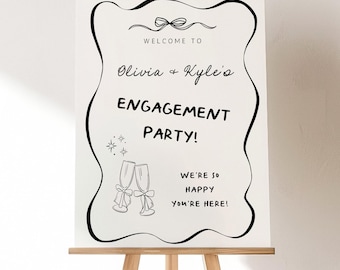 Custom Engagement Party Welcome Sign Template Editable Engagement Party Sign Wavy Engagement Party Template Engagement Party Bow Decor
