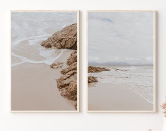 Beach Print Set of 2 Coastal Print Set, Ocean Waves Print, Modern Coastal Art, Boho Beach Decor, Beach Poster