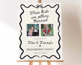 Engagement Party Welcome Sign Template Editable Engagement Party Sign Wavy Rehearsal Dinner Sign With Photo Engagement Party Decor DIY