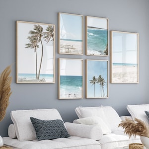 Set di 6 stampe da parete con palme tropicali, poster da spiaggia, decorazione per la casa sulla spiaggia, stampa con onde oceaniche, soggiorno, regalo di inaugurazione della casa