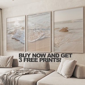 Coastal Wall Prints Set of 3 Beach Prints Boho Beach Wall Art Modern Coastal Art Ocean Waves Print Digital Prints Beach Wall Art