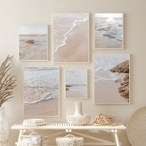Coastal Wall Art Set of 6 Beach Prints Boho Beach House Poster Digital Prints Coastal Beige Wall Decor For Living Room
