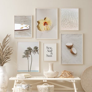 Tropical Island Beach Prints Surfboard Wall Art Ocean Poster Coconut Girl Aesthetic Palm Tree Wall Decor Boho Beach House Coastal Chic