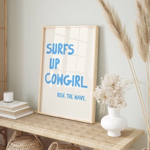 Coastal Cowgirl Beach Print Blue Coastal Wall Art Beach Typography Surf Beach House Decor Beachy Cafe Coffee Shop Poster Boho Girly Prints
