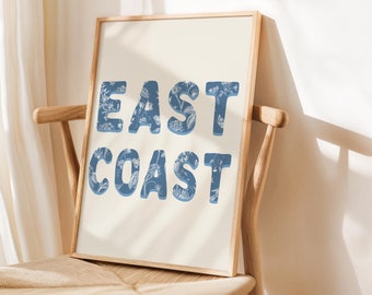East Coast Print Blue Beachy Wall Art Coastal Cowgirl Room Decor Trendy Coastal Granddaughter Poster For Beach House Preppy Dorm Prints