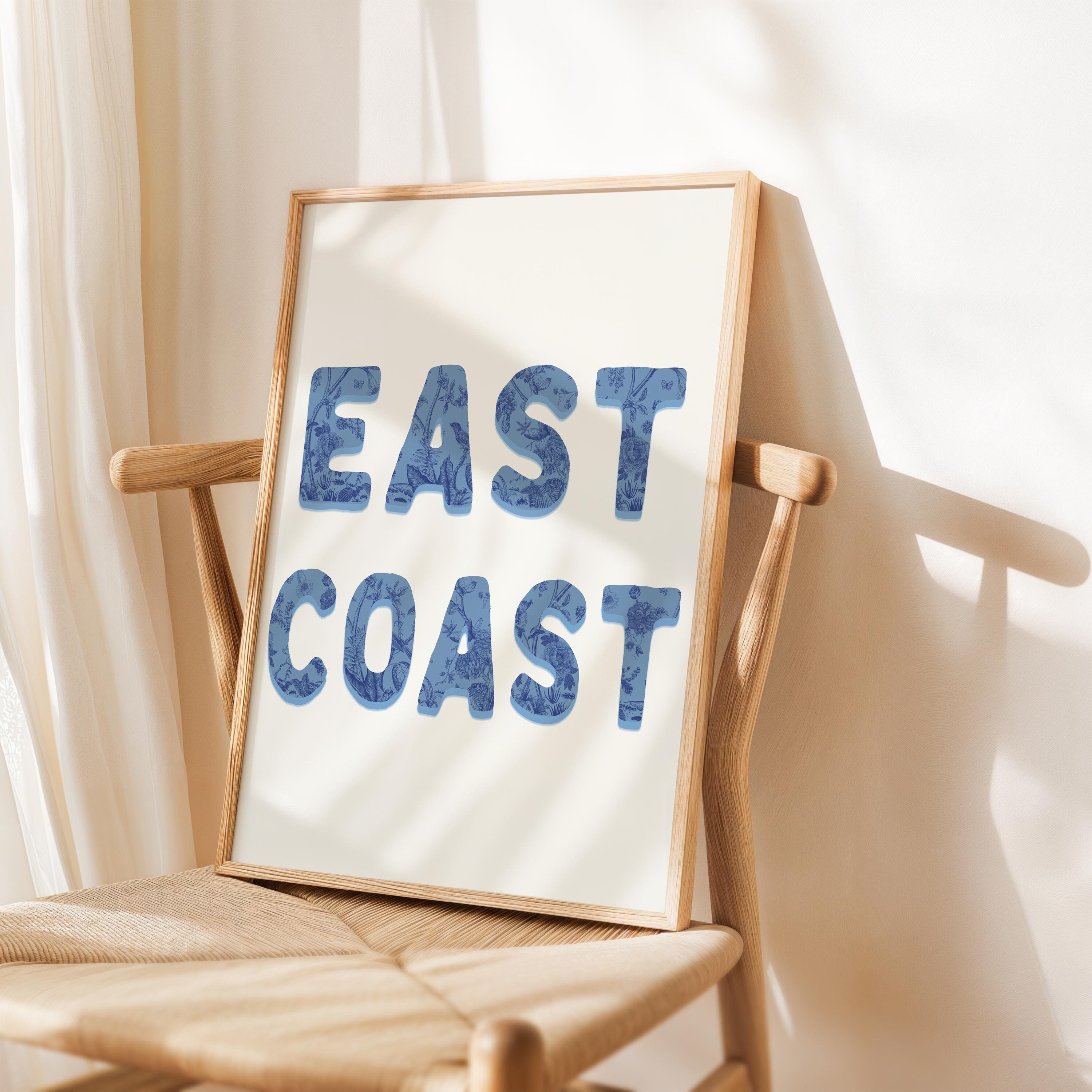 East Coast Print Blue Beachy Wall Art Coastal Cowgirl Room Decor Trendy ...