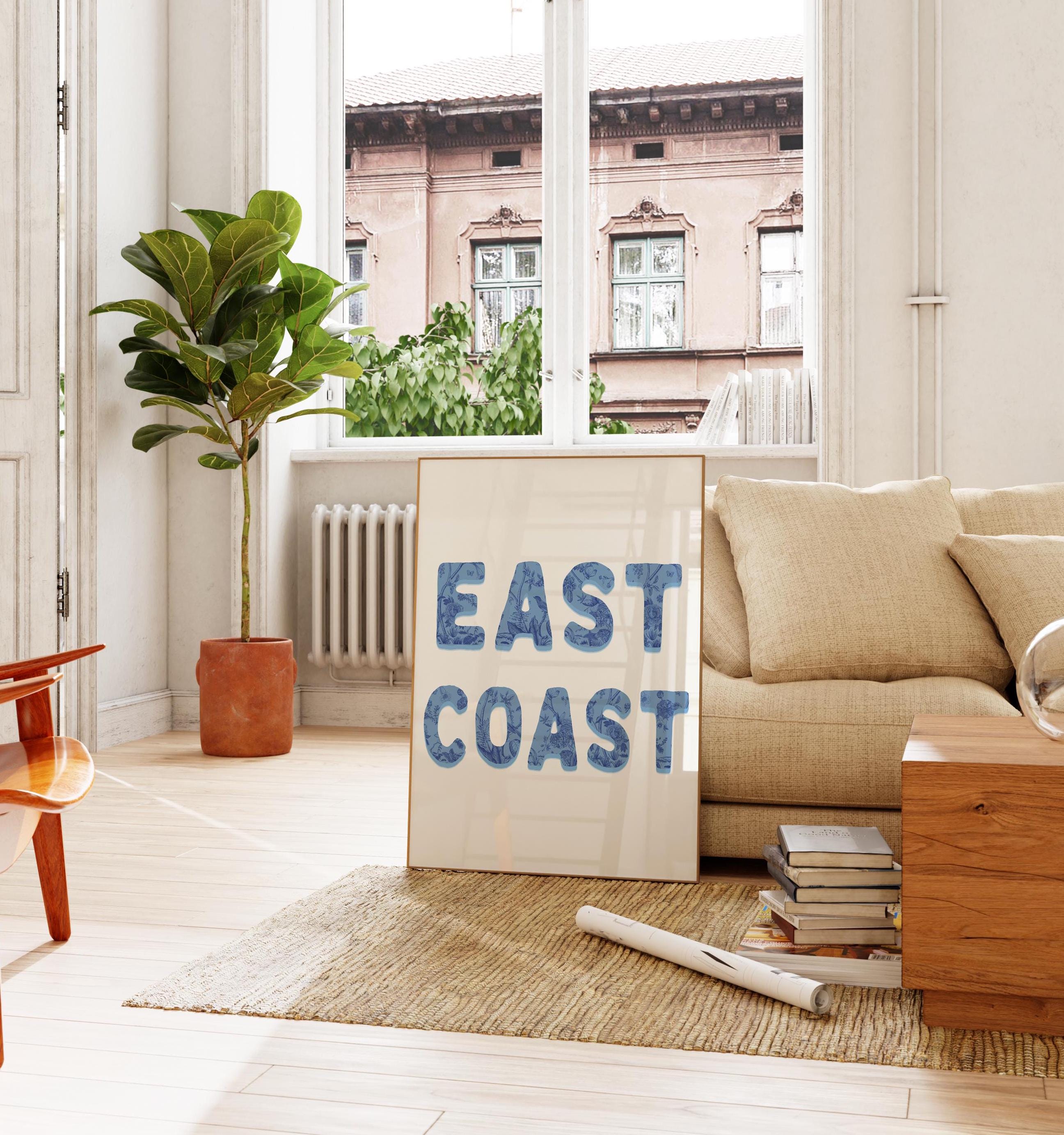 East Coast Print Blue Beachy Wall Art Coastal Cowgirl Room Decor Trendy ...