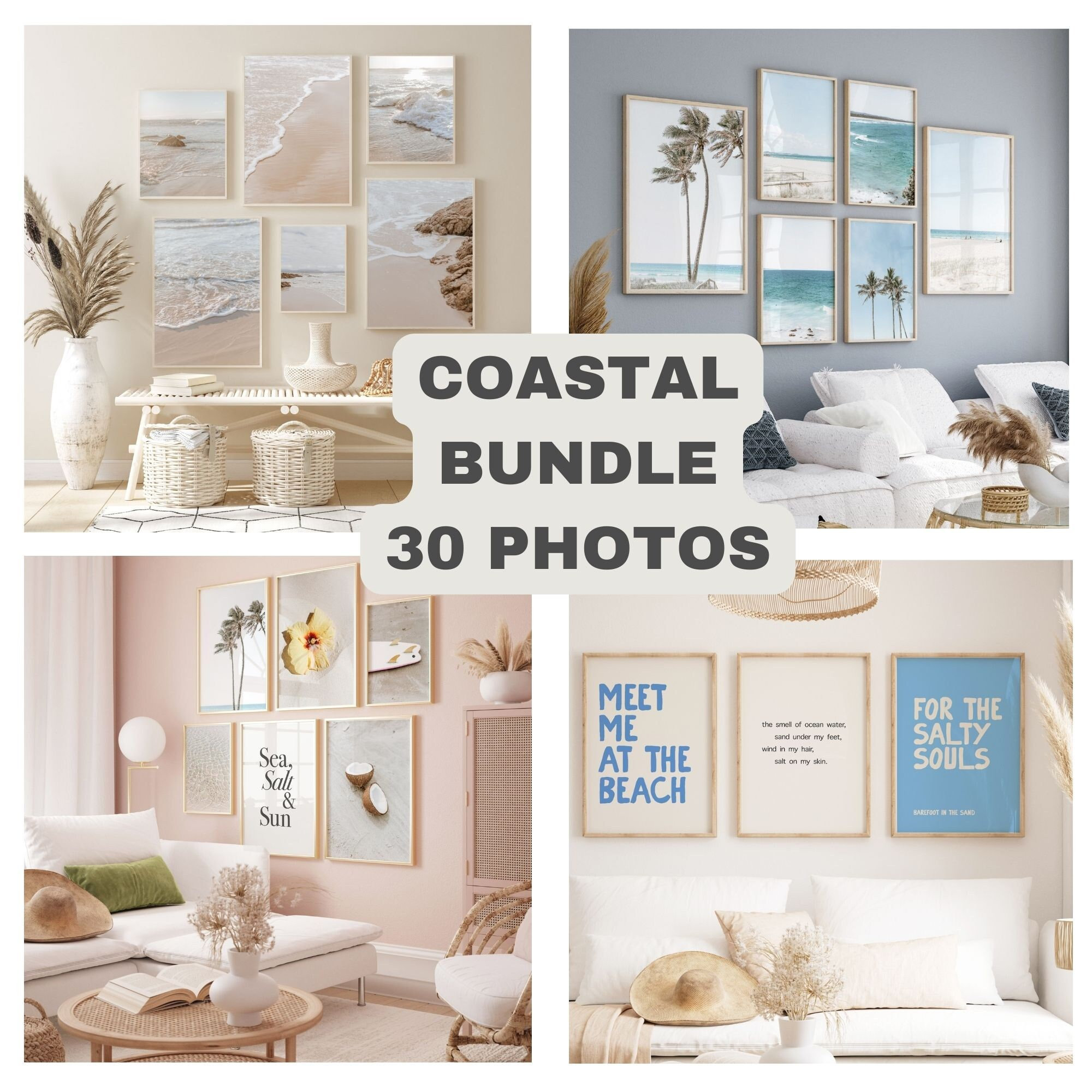 Coastal Wall Art Blue Beach House Prints Tropical Palm Tree Poster ...