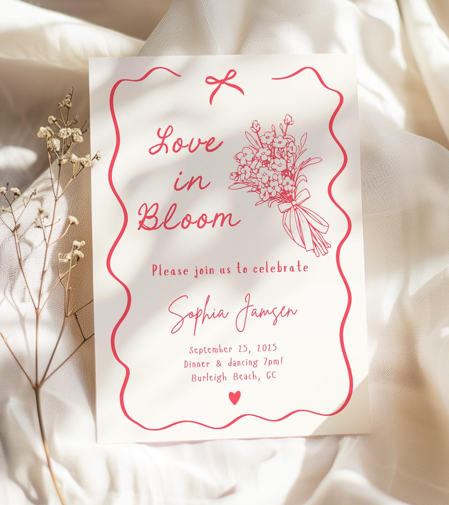 Editable Bridal Shower Invitation Template Custom Bow Bridal Shower Invite Chic Bridal Shower Decor DIY CANVA Bachelorette Invitation