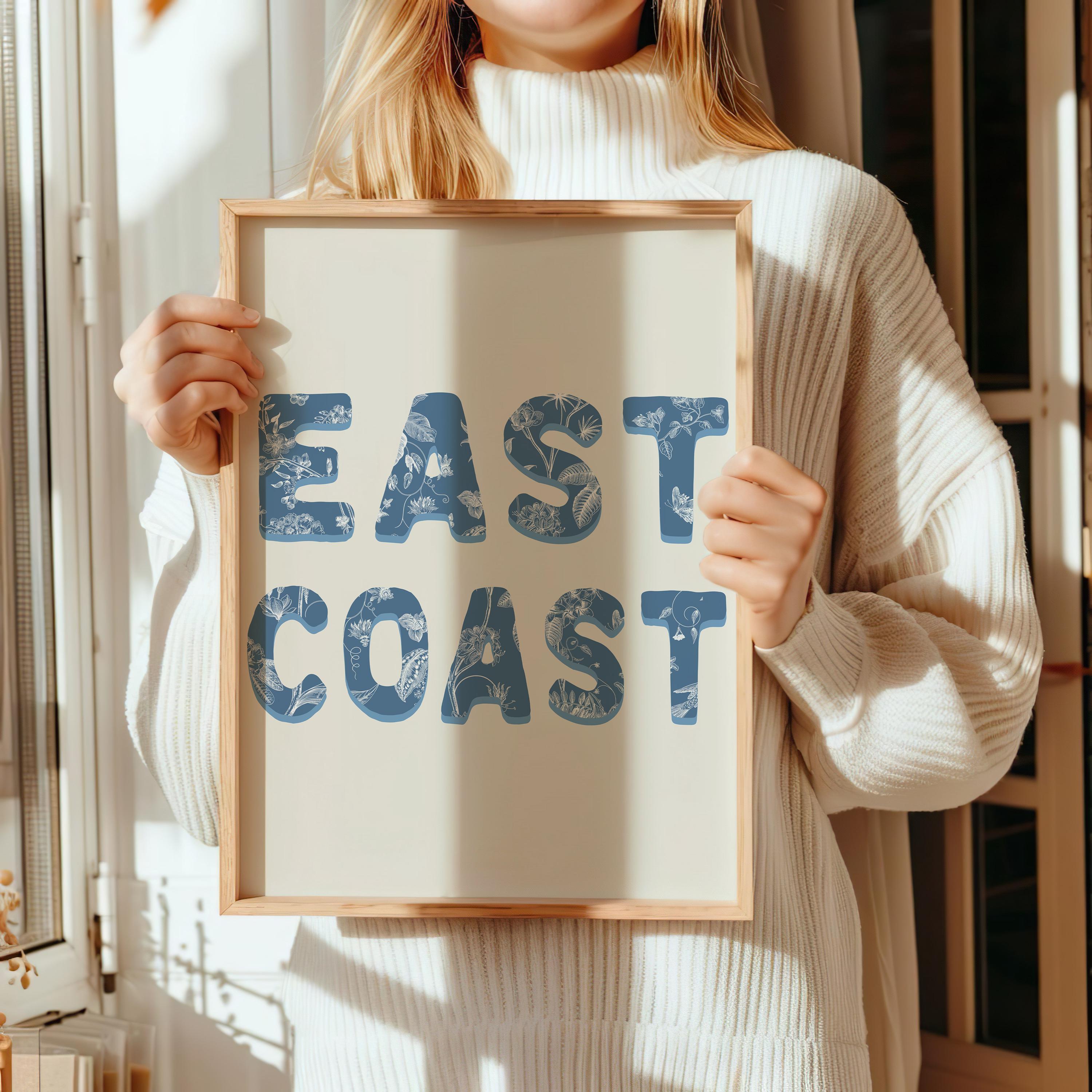 East Coast Print Blue Beachy Wall Art Coastal Cowgirl Room Decor Trendy ...