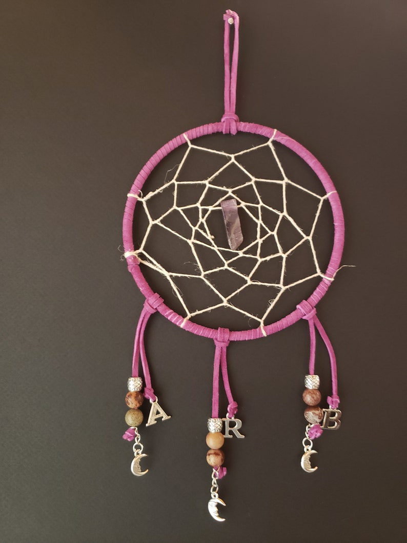 Black Leather & Pink Beads Medium Size Native American Hand-Made Dream Catcher Black Leather & Pink Beads Medium Size Native American Hand-Made Dream Catcher
