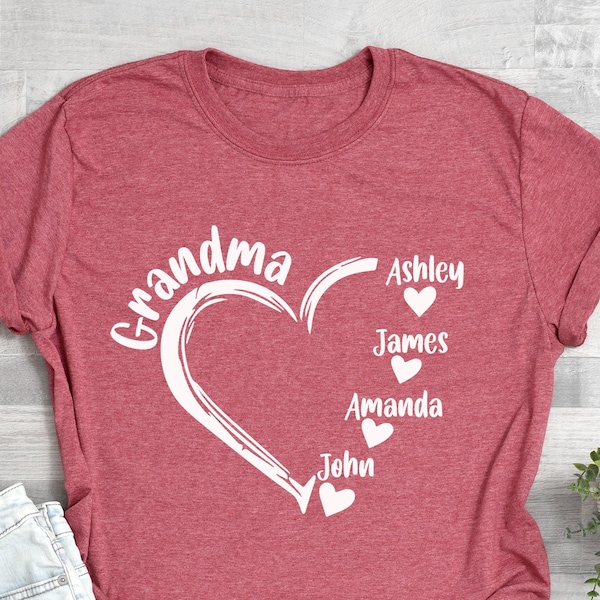 Grandma Shirt With Grandkids Names Etsy
