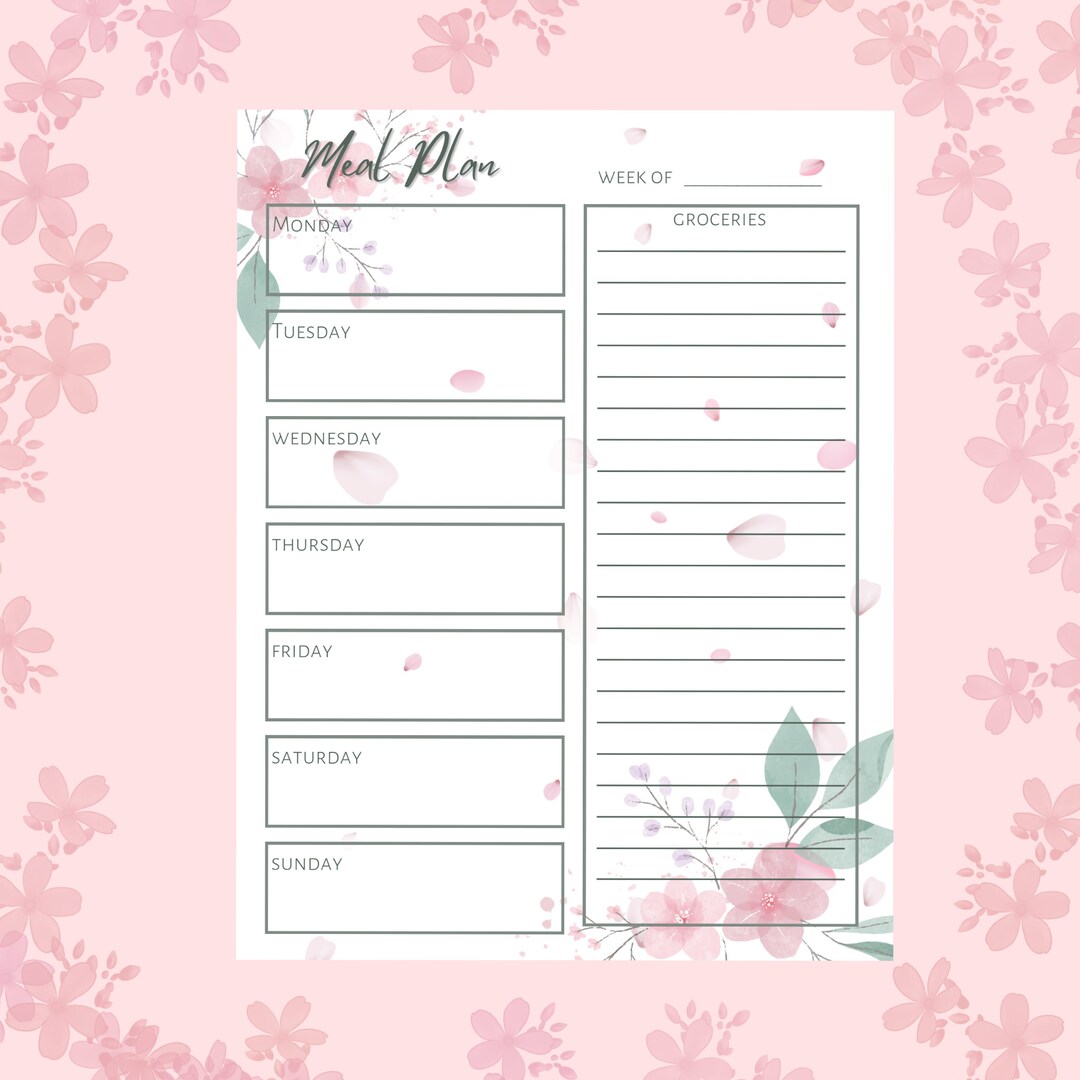 Printable Floral Weekly Meal Planner Downloadable Template - Etsy