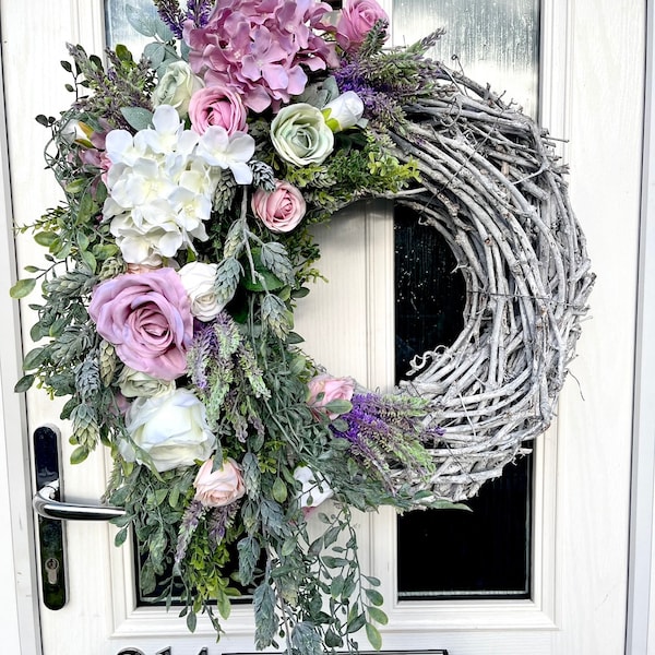 Soft floral wicker wreath