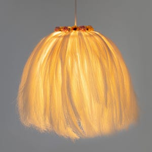 Hanging Boho Light Fixture | Handwoven Organic Lampshade with Floral Accents | Bohemian Decor Gift for Living Room & Dining Room
