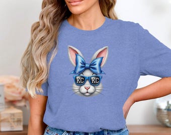 Kansas City Baseball Shirt, KC Bunny Easter Tee, Opening Day Outfit, Cute Blue Bow Sunglasses Top, Spring Game Day Fan Gift