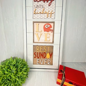 Kansas City Chiefs Tiered Tray Sign Leaning Ladder Interchangeable Tiles KC Football Room Decor Chiefs Party Mahomes Kelce Fan Gift Idea