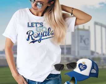 Kansas City Baseball Shirt Let’s Go Royals Tee, KC Game Day Outfit Faux Sequin Sparkle Shirt Cute Baseball Fan Gift Women