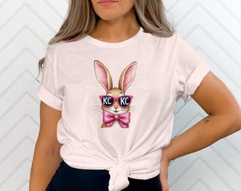 KC Bunny-T-shirt, Kansas City-fanuitrusting en -kleding, Coquette Game Day-outfit, schattig grafisch T-shirt honkbalfan, trendy cadeau voor haar