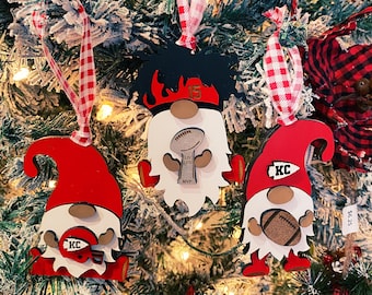 KC Chiefs Gnome Football Ornaments Mahomes Kelce Pacheco Jones Christmas Decor Car Charm Gameday Fan Gift Idea