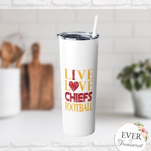 Live Love チーフス フットボール スキニータンブラー ストロー付き 20オンス トラベルタンブラー 断熱カップ
