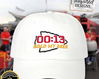 13 Seconds Kansas City Chiefs Football Adjustable Hat Fan Gear,  Arrowhead Hold My Beer Embroidered Cap, Red Kingdom Sports Fan Gift for Him
