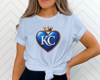 Kansas City Baseball Heart Shirt, KC Crown Gameday Tee, Royal Blue Luxe Game Day Outfit, Boutique Sports Fan Top, Stadium Ready KC Apparel