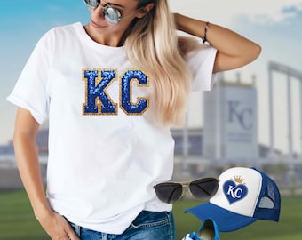 Kansas City Baseball Shirt, KC Faux Sequin Game Day Tee, Royal Stadium Outfit, Baseball Fan Apparel, Cute KC Sports Shirt Women